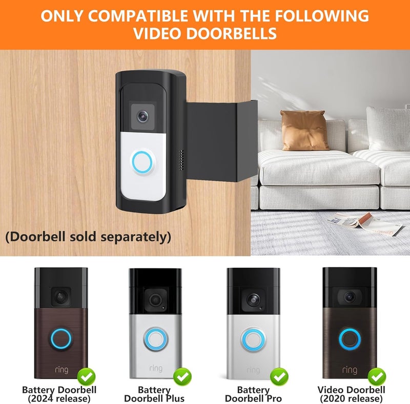 Mamerry Anti-Theft Video Doorbell Camera Mount, Doorbell Bracket No Drilling Compatible with Video Doorbell (2024 Release)/ Battery Doorbell Plus/Pro for Houses, Apartments, Rentals (Black) - Image 2